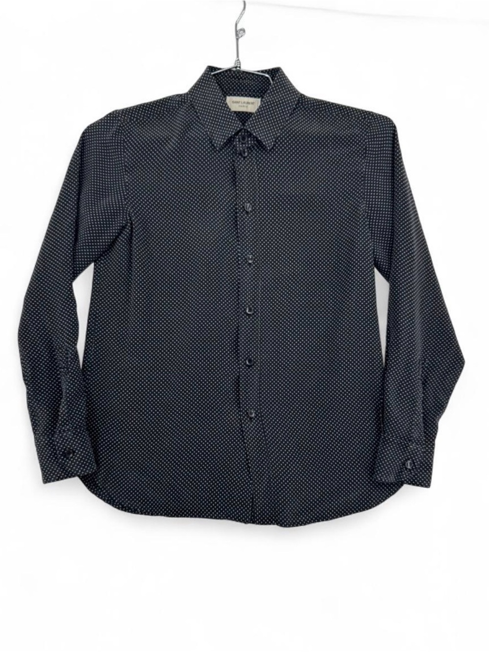 Men’s Saint Laurent Black White Micro Dot Dress Shirt 2020 Collection Size S/F38
